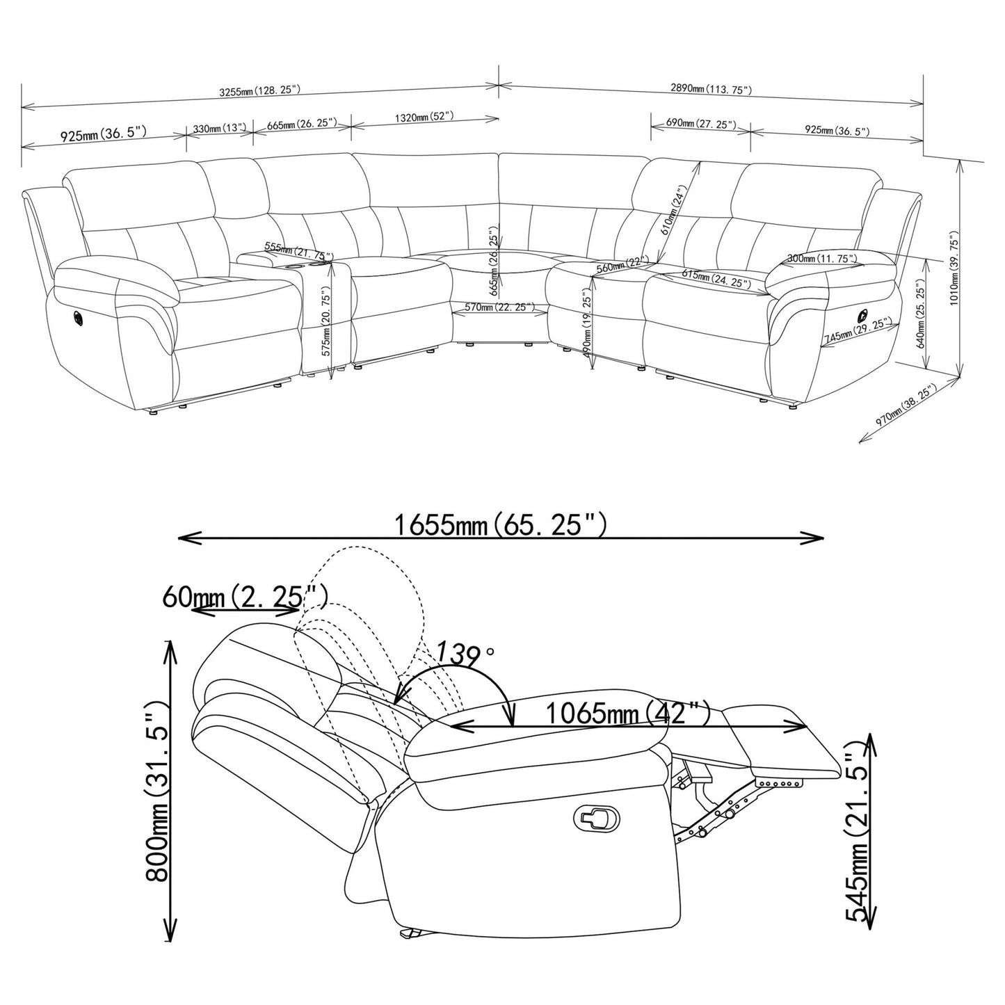 Bahrain 6 - piece Modular Reclining Sectional Sofa Charcoal - Sonoma Home Furniture