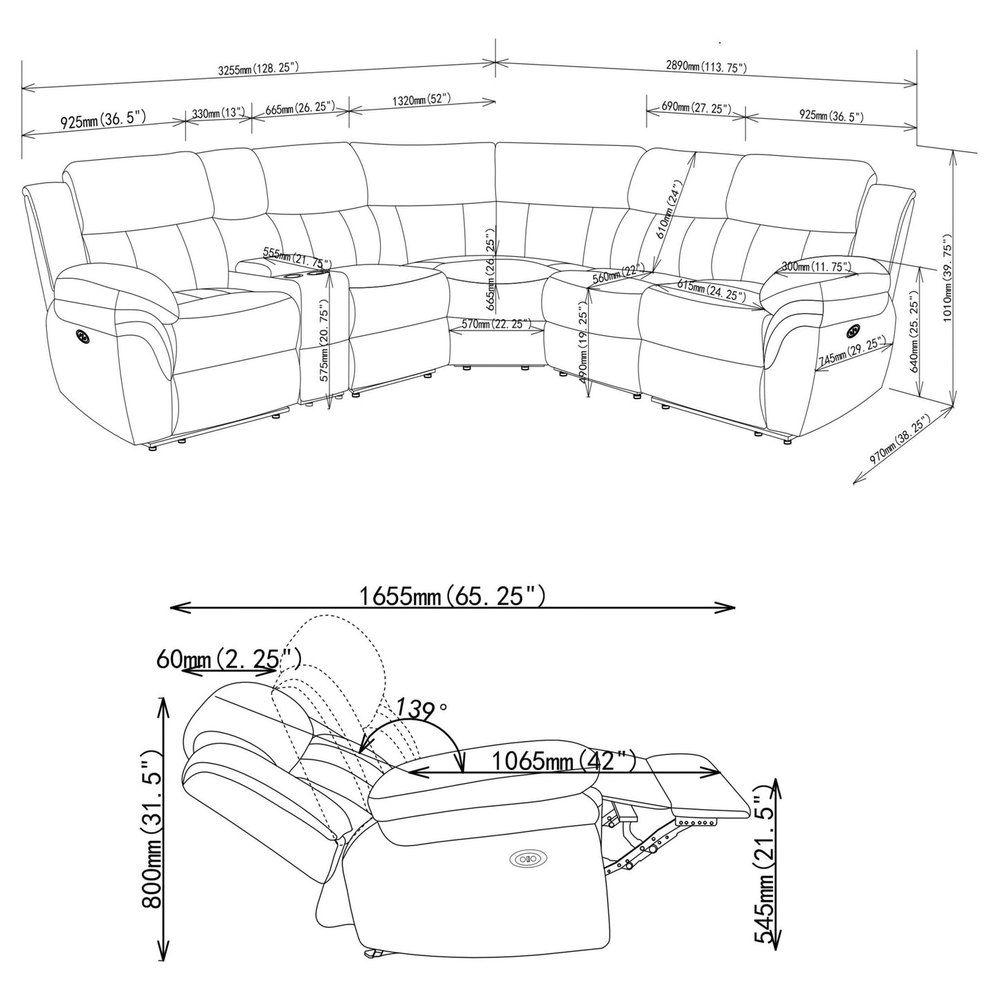 Bahrain 6 - piece Modular Power Reclining Sectional Charcoal - Sonoma Home Furniture