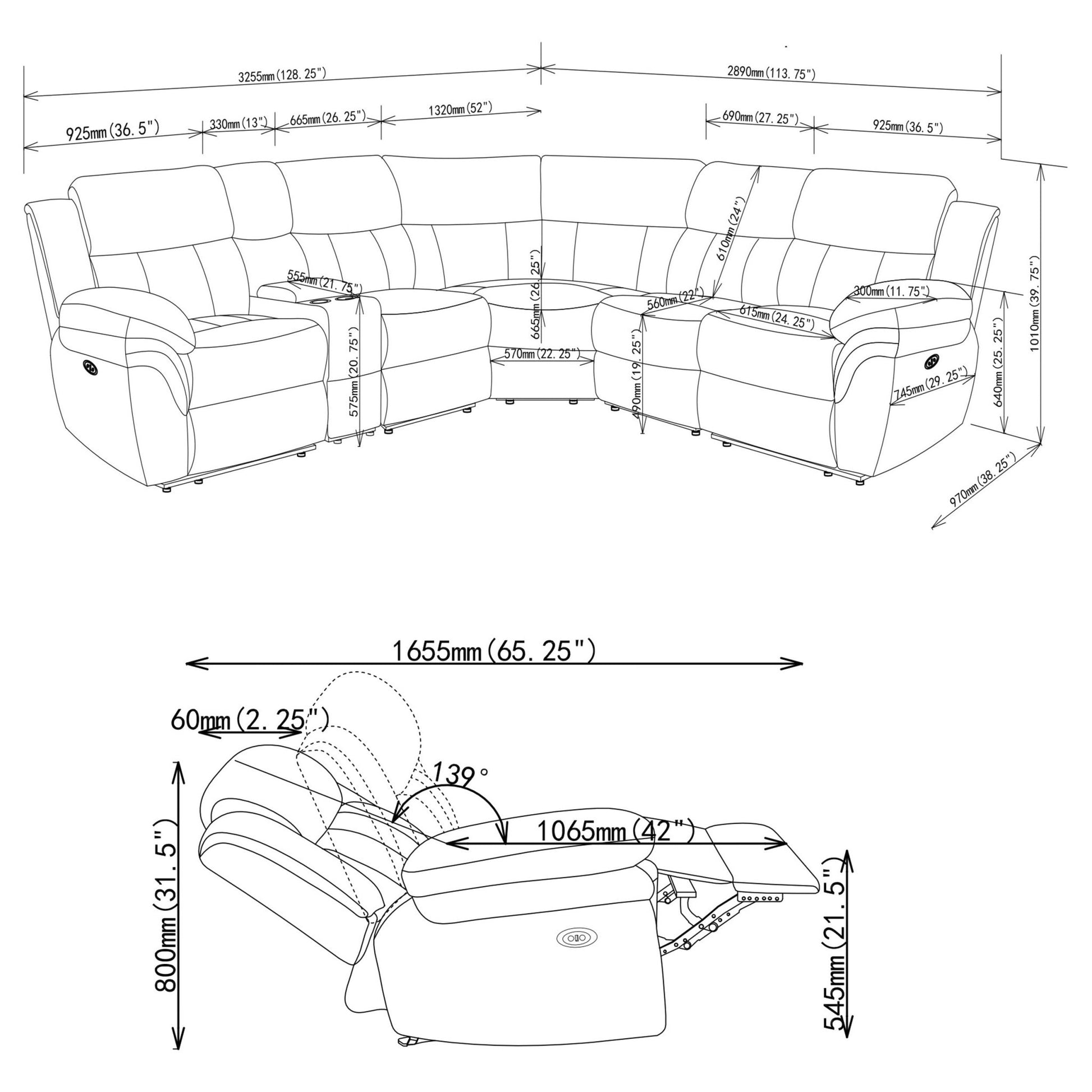 Bahrain 6 - piece Modular Power Reclining Sectional Charcoal - Sonoma Home Furniture