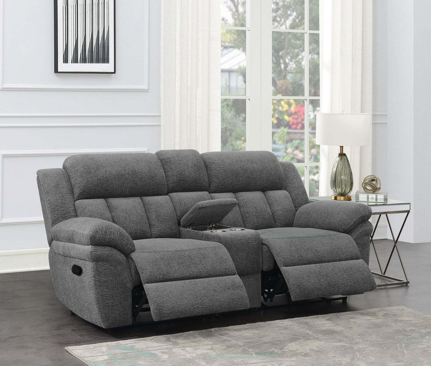 Bahrain Upholstered Motion Loveseat Charcoal - Sonoma Home Furniture