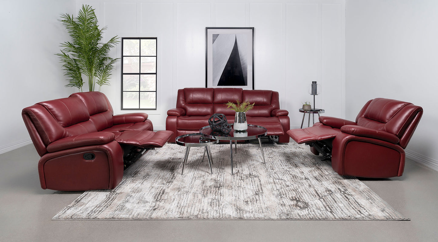 Camila 3-piece Upholstered Reclining Sofa Set Red