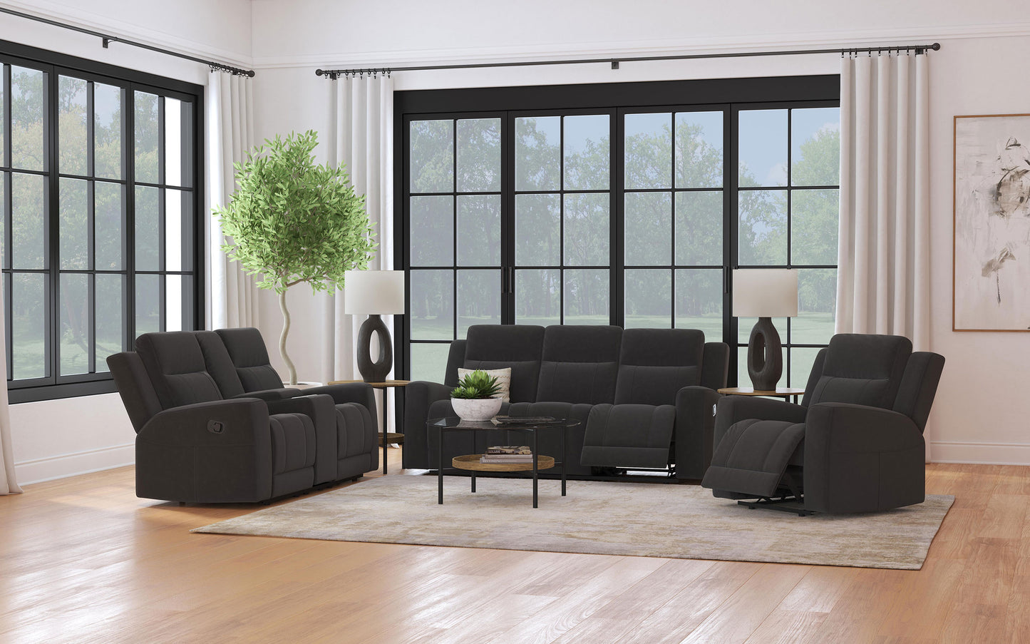 Brentwood Upholstered Motion Reclining Sofa Dark Charcoal