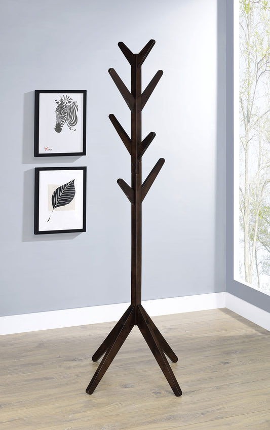 Modern coat rack in chestnut and store aluminium clothes hangers